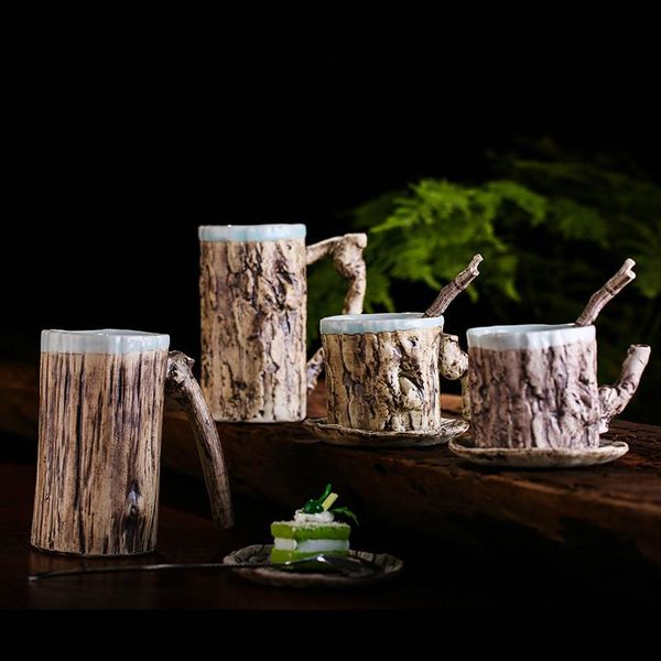 

mugs creative ceramic cup office wooden grain porcelain coffee milk mug