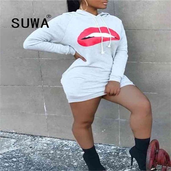 Venda pulôver hoodies moletom manga longa vestido mulheres vermelhas cópia de impressão moda personalidade slim suéter em estoque 210525