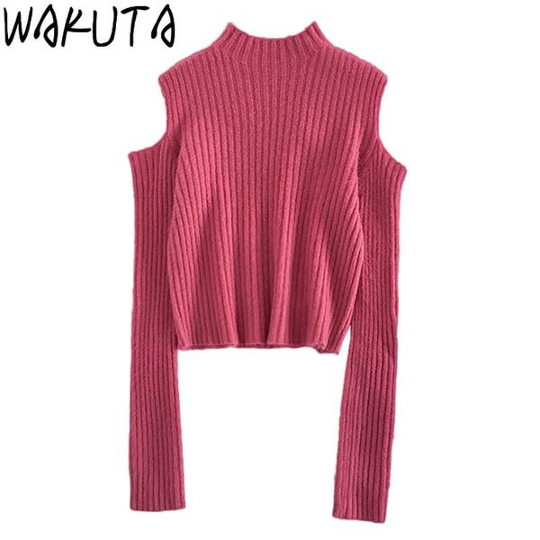 

wakuta cold shoulder knit pullover women elegant half highneck long sleeve warm jumper slim fall winter solid base sweater, White;black
