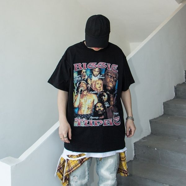 

rap singer t-shirt men's short summer clothes street fashion brand hip hop rock character loose half sleeve, White;black