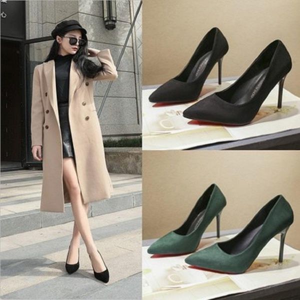 

dress shoes autumn and winter suede pointed high heels wild fashion comfortable black professional