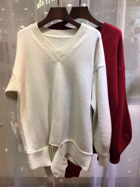 

women's sweaters white / red knitted wool sweater women spring long sleeve knitwear casual loose korean v-neck pullovers, White;black