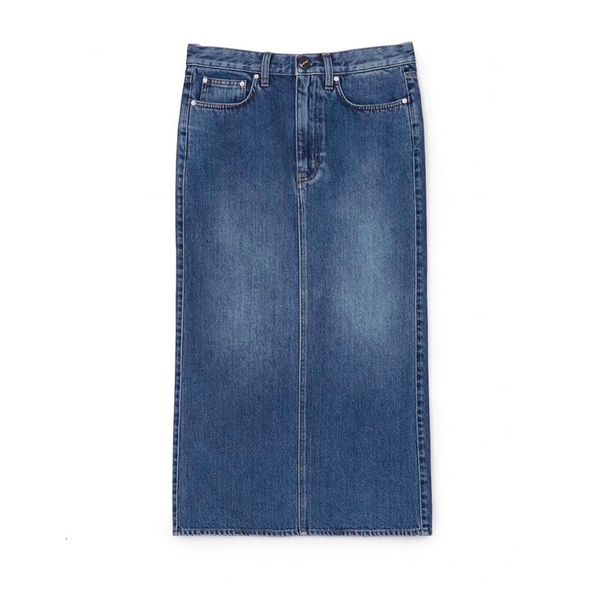 

2021 new outono feminino midi saia simples voltar dividir saias jeans escritrio trabalho roupas casuais yi39, Black