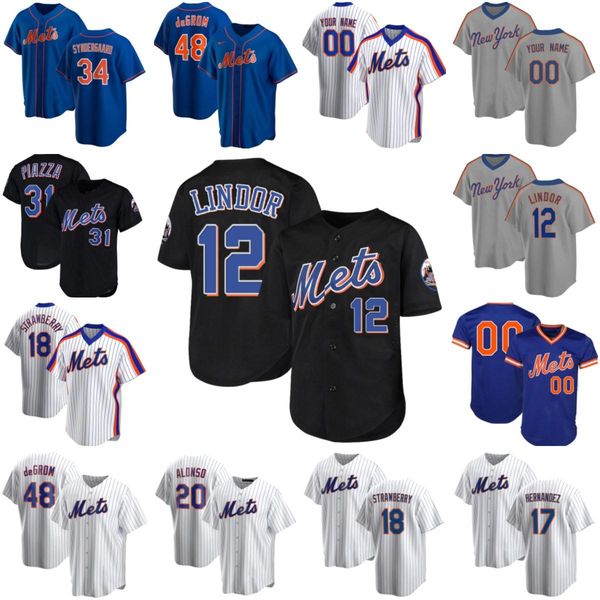 

12 francisco lindor new 20 pete alonso 48 jacob degrom york mike piazza mets noah syndergaard darryl strawberry baseball jerseys z15, Blue;black