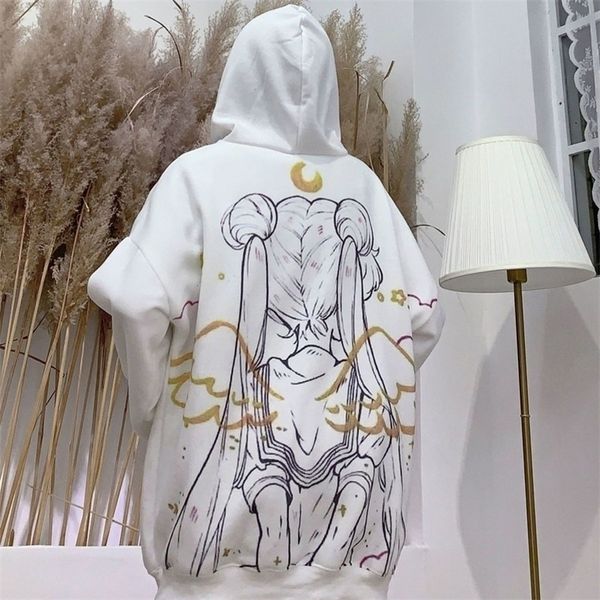

houzhou anime hoodie autumn winter clothes women fashion vintage print sweatshirt kawaii long sleeve warm hoodie women 201127, Black
