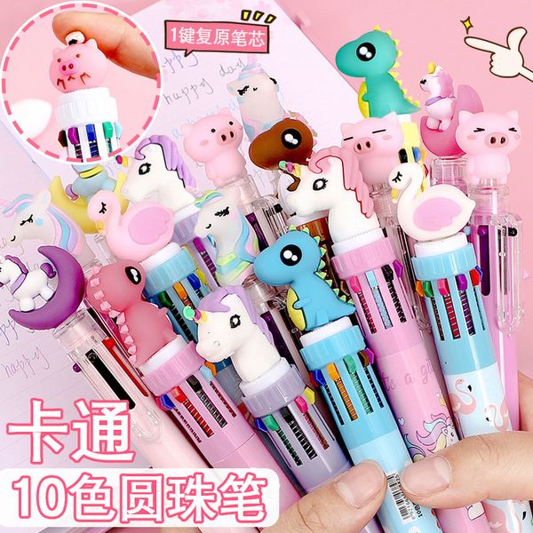 

painting pens multi cartoon students use prs type 10 color multi-function ball point pen stationery gift, Black;red