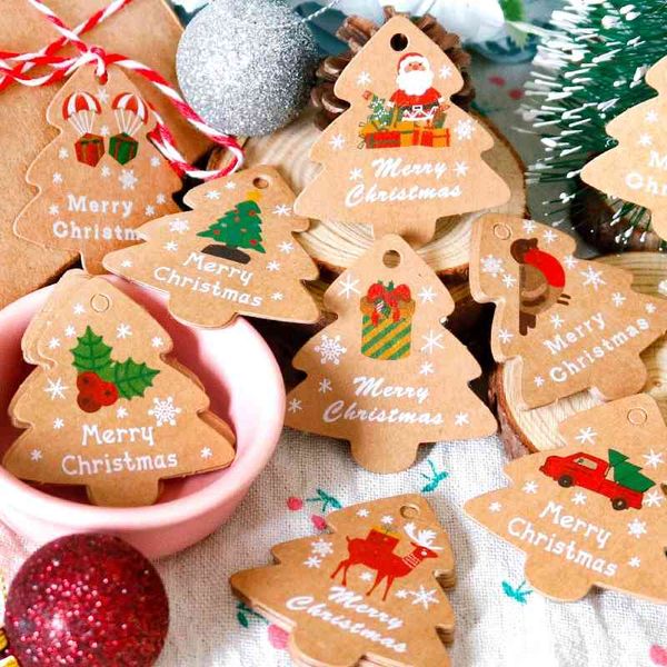 

12 creative tree kraft paper christmas tag 2021 card set with hemp rope