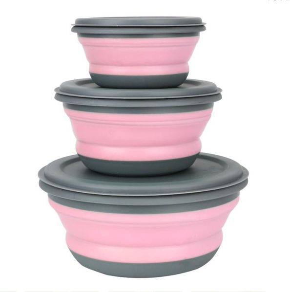 

bowls 3pcs/set foldable folding bowl portable silicone salad lunch box sets with lid tableware set