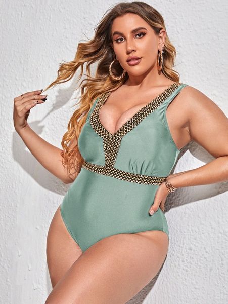 

plus stitch detail ruched one piece swimsuit l9wy#, Black