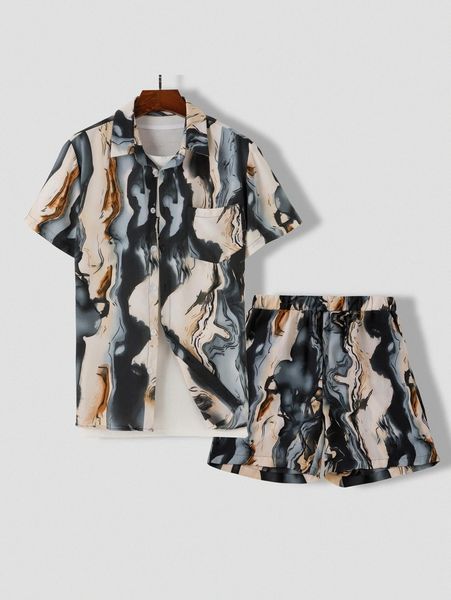 

men random print shirt with shorts b31w#, Gray