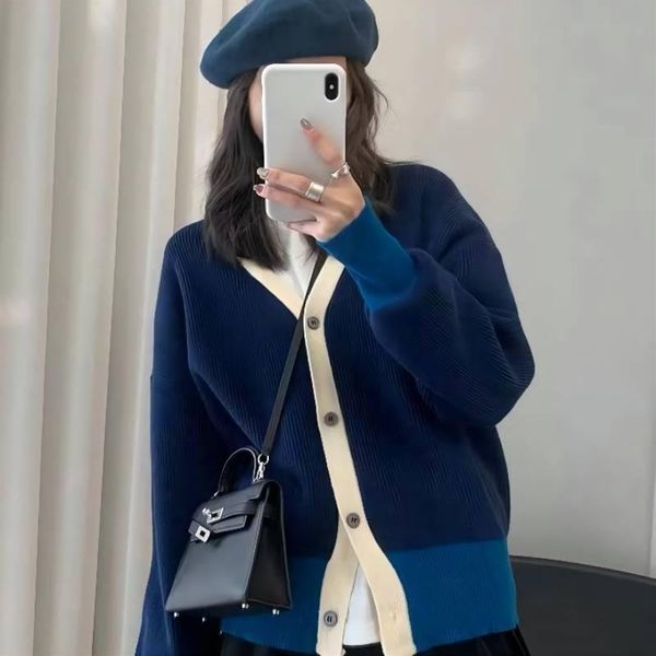 

women's knits & tees cgc 2021 winter vintage sweater women cardigan v neck long sleeve knitted jacket button coat female clothing, White