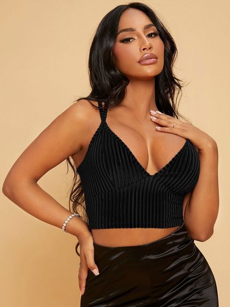 

criss cross rib-knit velvet cami crop h1iw#, White