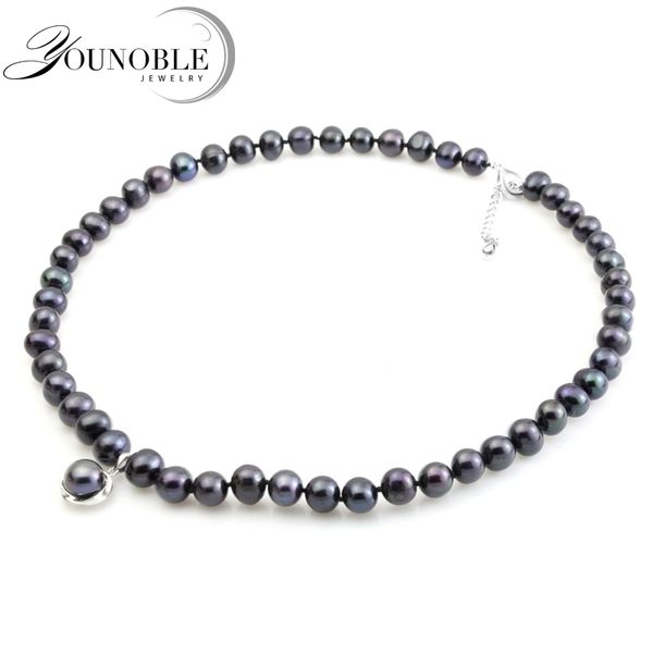 Younoble Real Black Dettagno per perle d'acqua dolce per le donne, collana girocollo perla ragazza da sposa madre miglior regalo di compleanno amici