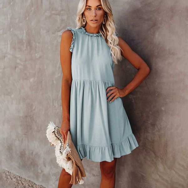 

casual dresses fshion ruffles sleeveless beach mini dress women 2021 summer loose sundress ladies black for robe femme 2ac5, Black;gray