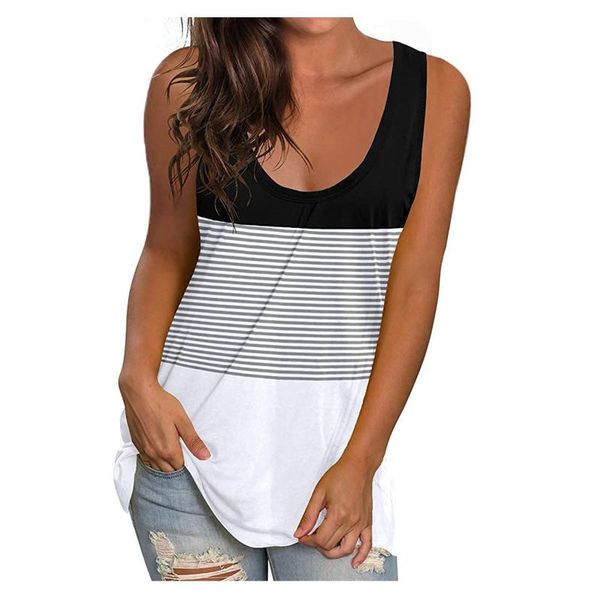 

women's tanks & camis women fashion splicing sleeveless stripe print casual blouse tank shirt tee, White