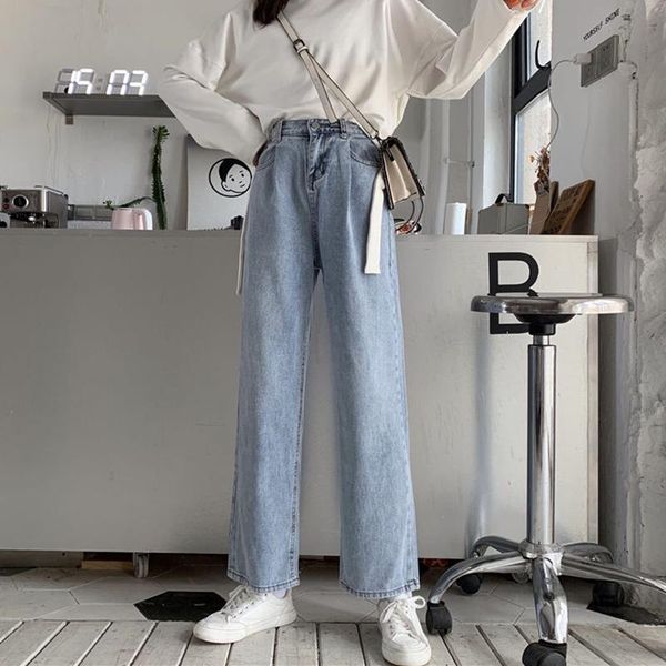 

women's jeans high waist women loose casual ankle-length denim pants 2021 korean style vintage wide leg jean woman p375, Blue