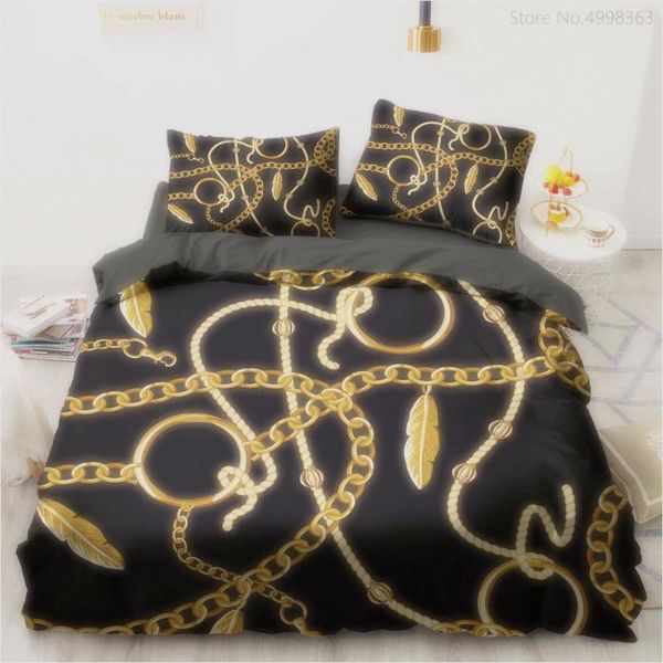 

bedding sets chain duvet cover 2/3 piece black golden white luxury quilt girls boys bed comforter single double  king