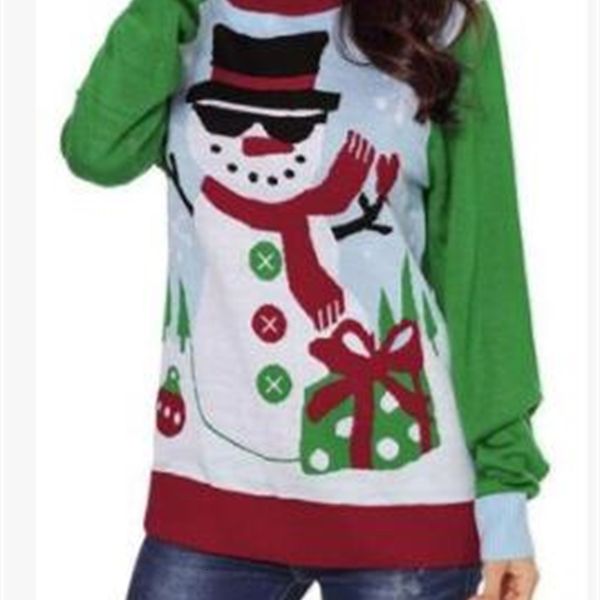 

snow man women christmas casual elegant hoodies colors patchwork long sleeved clothing, Black