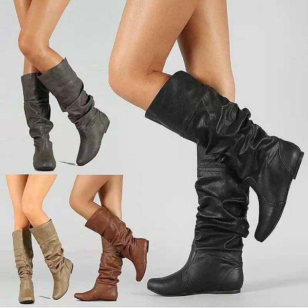 

boots color high leather large size women's, Black