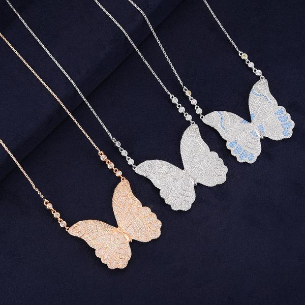 

pendant necklaces kellybola jewelry cubic zirconia luxury women butterfly necklace statement inlaid wedding engagement wear, Silver