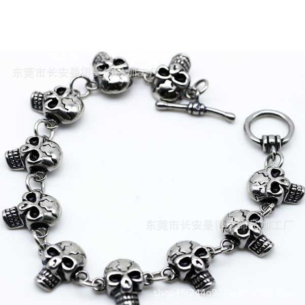 

classic non fading stainless steel skull titanium steel punk button personalized bracelet, Black