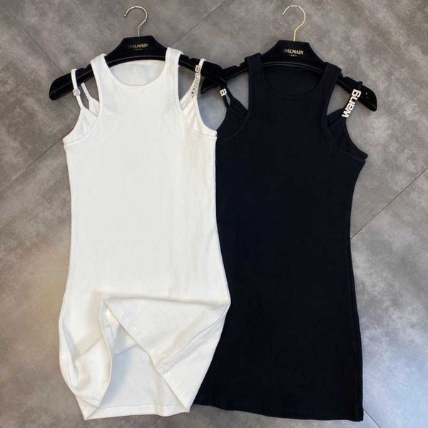 

fabpop summer design sleeveless o neck diamonds double strap high waist slim short mini dress women gb955 210709, Black;gray