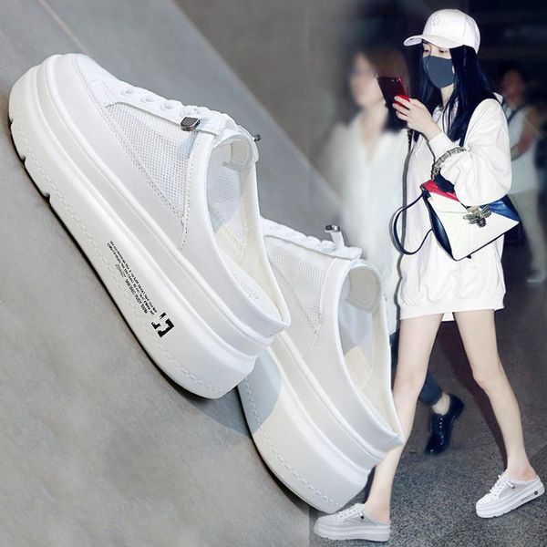 

loafers slippers casual female shoes platform slides low luxury 2021 soft flat cross-tied pu fabric rubber hoof heels basic, Black