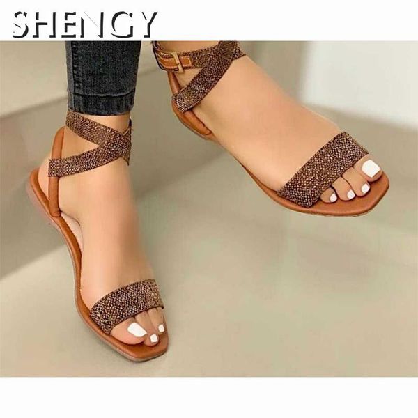 

2021 new fashion women flat shoes elegant open toe comfortable female sandals ankle strap solid cross-strap lady shoes, Black