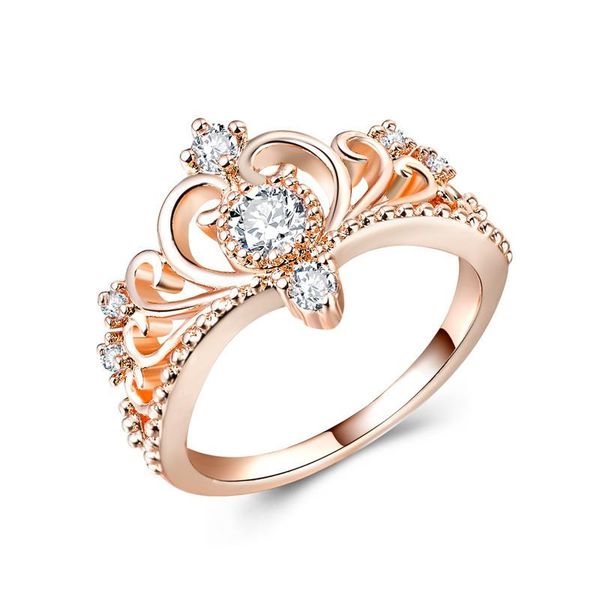 

cluster rings luxury queen crown ring rose gold zircon, Golden;silver