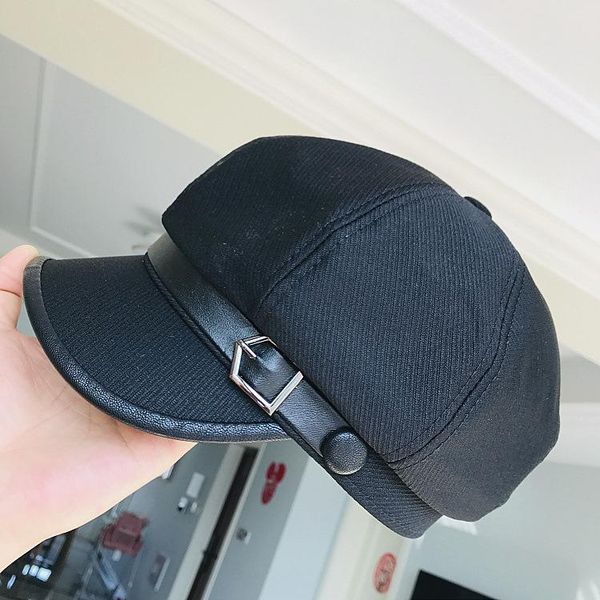 

stingy brim hats spring and summer simple casual belt buckle decorative twill fabric octagonal hat painter duck tongue cloth, Blue;gray