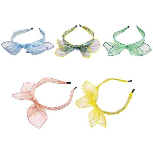 

women shiny holographic colorful headband double layer ears bow hair hoop