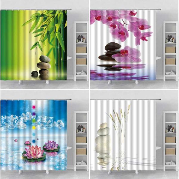 

shower curtains zen garden stone lotus green bamboo spa orchid home bathtubs curtain decor sets with hooks washable polyester