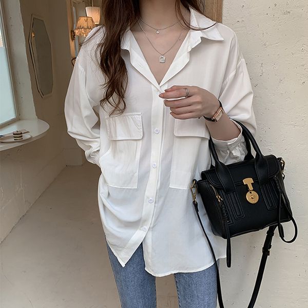 

2021 new long women white shirt office ladies cotton shirts casual oversize blouse fashion blusas femininas z7b6, White;black