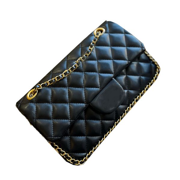 

25cm classic flap quilted rivet letter bags calfskin cowhide gold metal hardware matelasse crossbody shoulder around chain luggage designer
