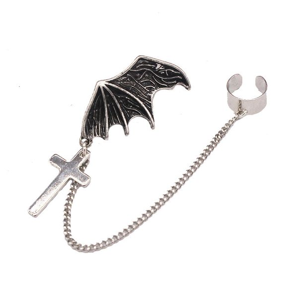 

gothpete ancient earring studs silver single bat wings cross chain ear bone clips party supplies decorations gifts, Golden;silver