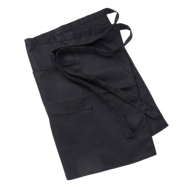 

aprons universal women men kitchen cooking waist apron short waiter with double pockets (black)