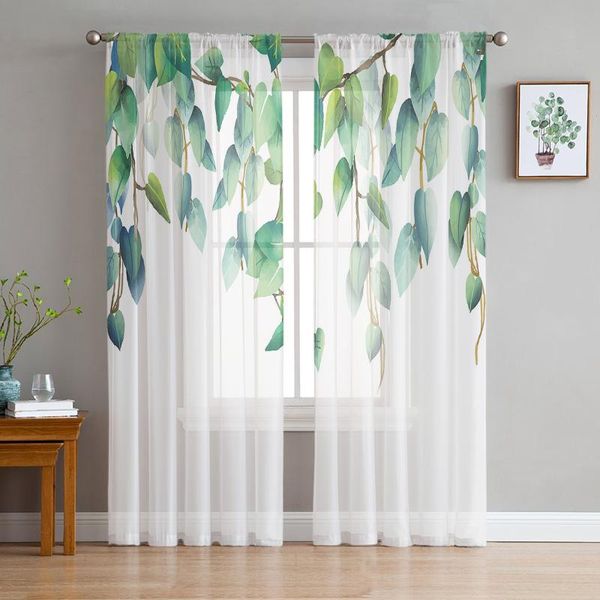 

curtain & drapes plant green leaves sheer curtains for living room bedroom kitchen tulle windows voile home decoration