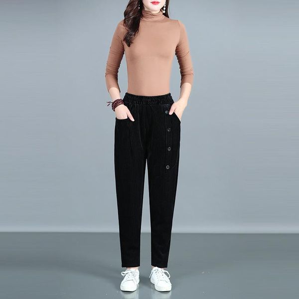

women's pants & capris winter corduroy warm women high waist loose casual plus velvet solid trousers thick female harem ns4923, Black;white