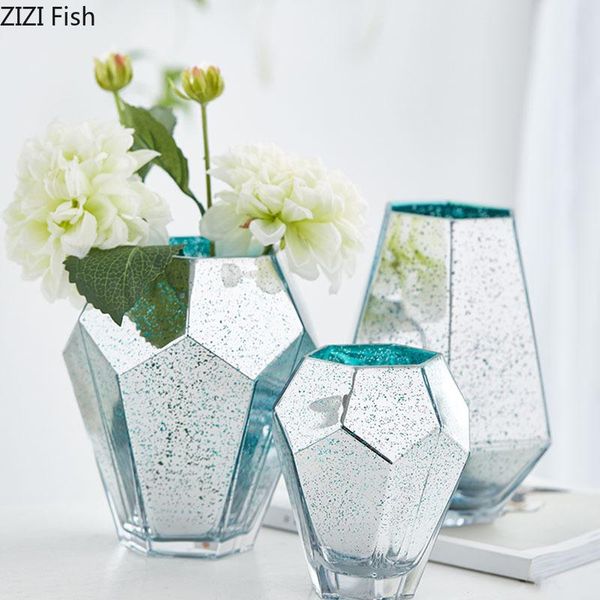 

home vase glass vases geometric golden flower insert artificial fake rose origami furnishings home decoration accessories modern