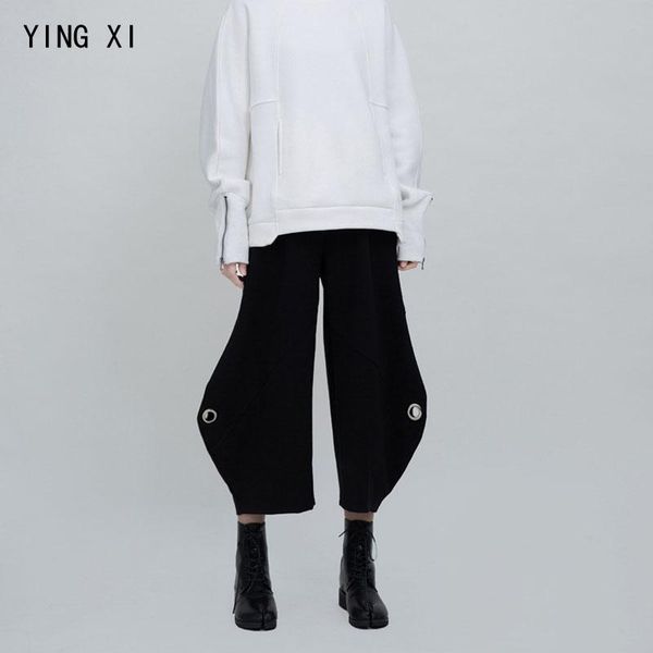 

women's pants & capris ying xi 2021 spring black ankle-length women elastic waist wide leg street style, Black;white