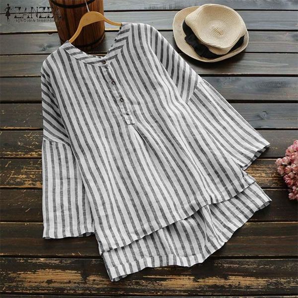 

women's blouses & shirts zanzea women o neck long sleeve striped blouse ladies casual irregular hem shirt vintage loose baggy blusas fe, White