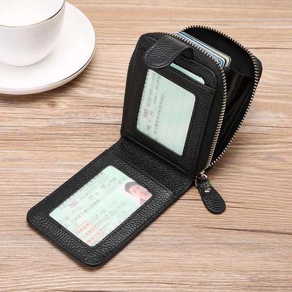 

card holders men's driver's license multi-function holder rfid leather organ case ladies wallet zipper coin purse, Brown;gray