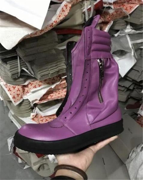 21ss esclusivi TPU SOLE UNISEX MOTORCYCLE MOTORE SCOPO DI ATTENZIONE HIGHT CALF Mid-Calf inverno a stivali viola allacciati con zip trainer casual rock punk scarpe punk