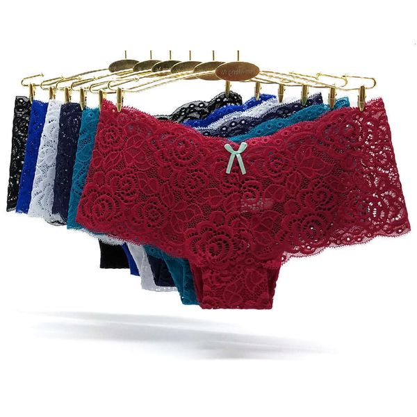 

2021solid color lace perspective underwear women's boxers, Black;pink