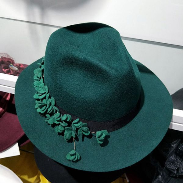 

2021 new women felt plume church winter 100% hats elegant flower wide brim panama fedora wool trilby hat mc47, Blue;gray