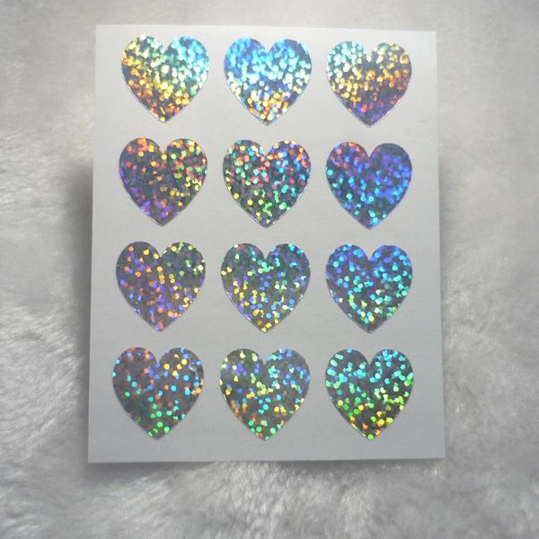 

gift wrap 19mm/0.75inch silver sparkle holographic heart stickers