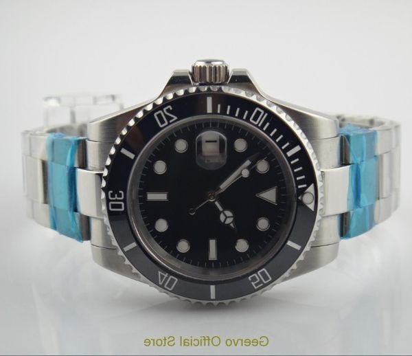 

sapphire crystal 40mm geervo black dial asian automatic self-wind movement ceramic bezel luminous men's watch auto date 83, Slivery;brown