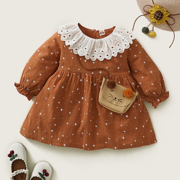 

2021 new baby girl cute costume fall children printed cotton with long sleeve princess es girls 0-24m gk54, Red;yellow