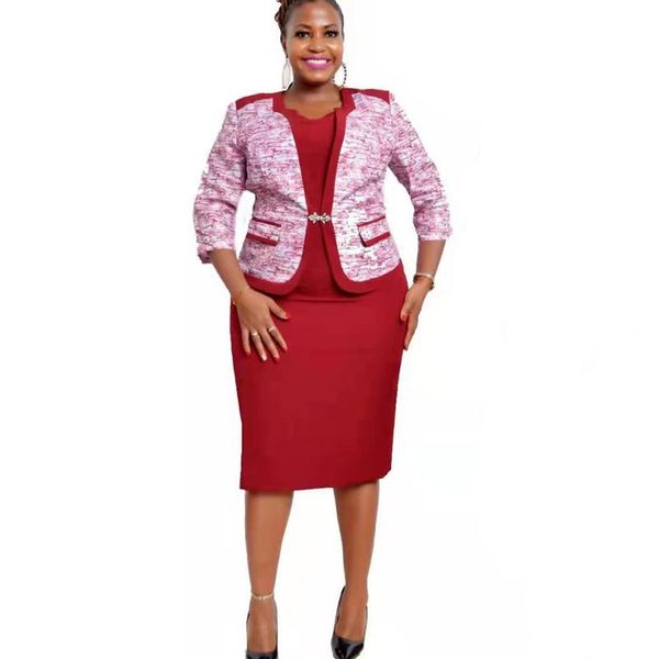 

ethnic clothing 2xl-6xl african fall clothes for women 2021 party dresses plus size dashiki blazer + bodycon dress christmas robe femme, Red