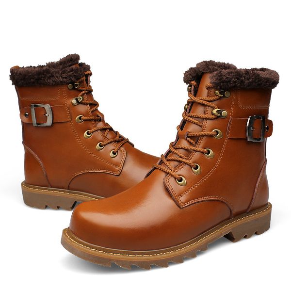 

genuine leather snowboots men safety of superior quality for man waterproof men's size large winter boots da87, Black